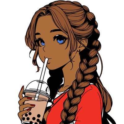 realistic girl with braided hair drinking boba