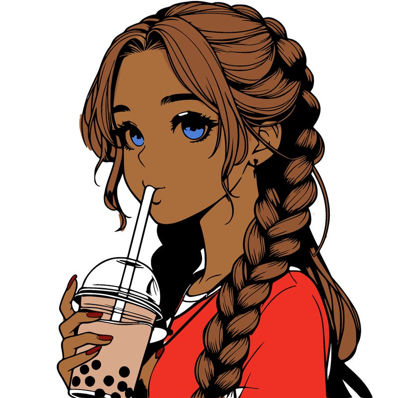realistic girl with braided hair drinking boba