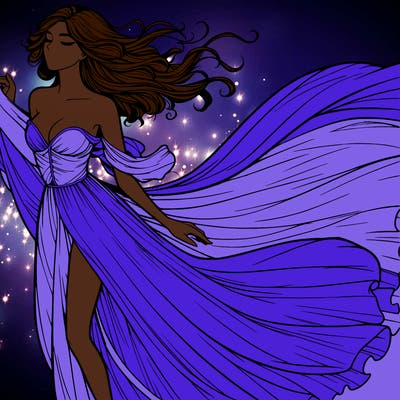 realistic woman in dress flowing the the wind