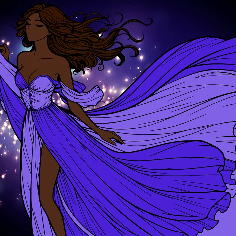 realistic woman in dress flowing the the wind