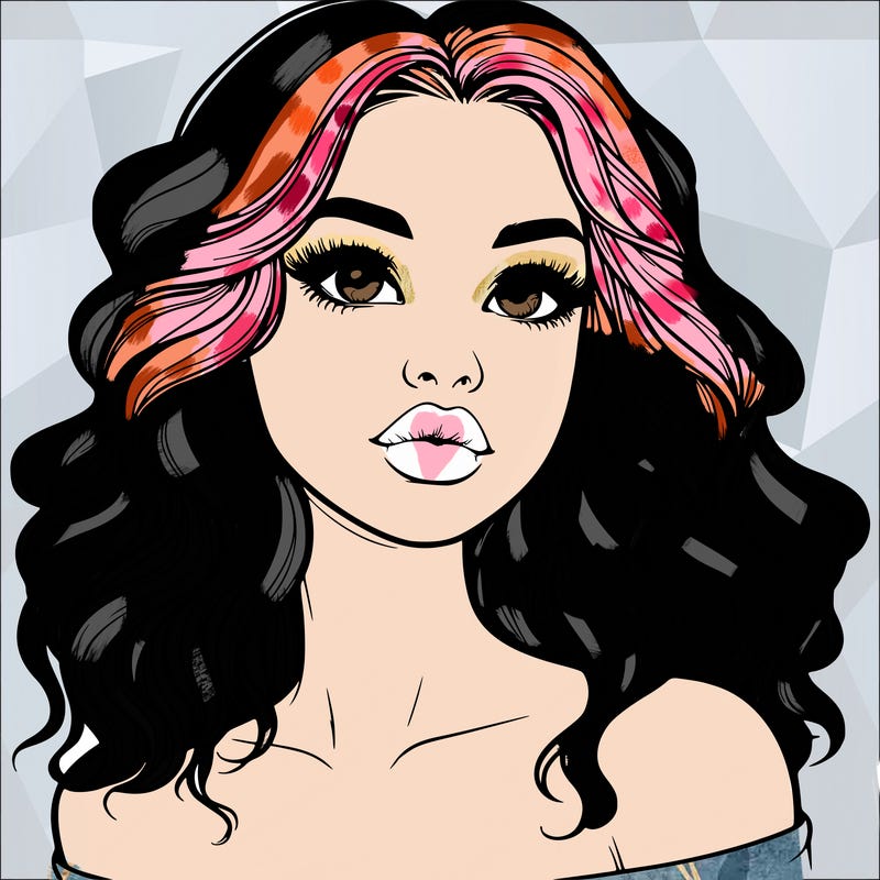 realistic girl with wavy hair and lips
