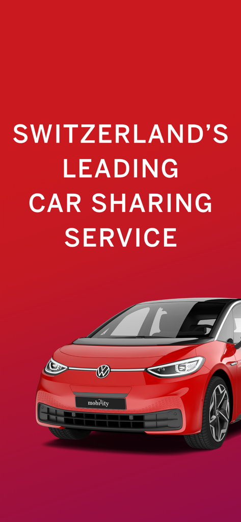 Advertisement for Switzerland's leading car sharing service featuring a red electric car