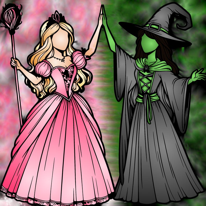 detailed realistic split of a princess and a witch