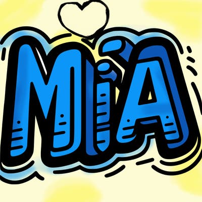 bold letters that spell mia