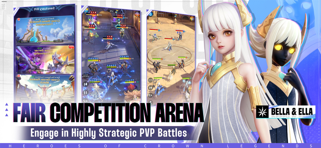 Heroes of Crown: Legends - Strategic PVP battles in the Fair Competition Arena from Heroes of Crown Legends featuring characters Bella and Ella