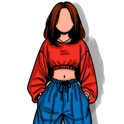 realistic girl faceless with baggy pants and a crop top
