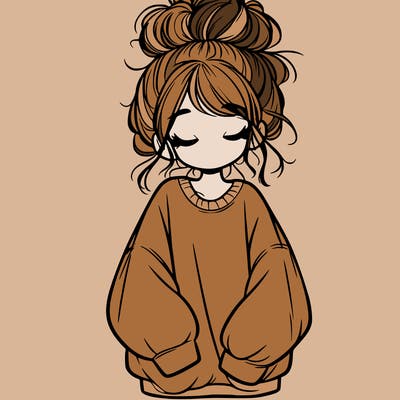 girl with baggy sweatshirt and messy bun