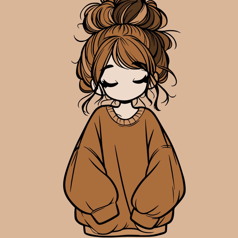 girl with baggy sweatshirt and messy bun