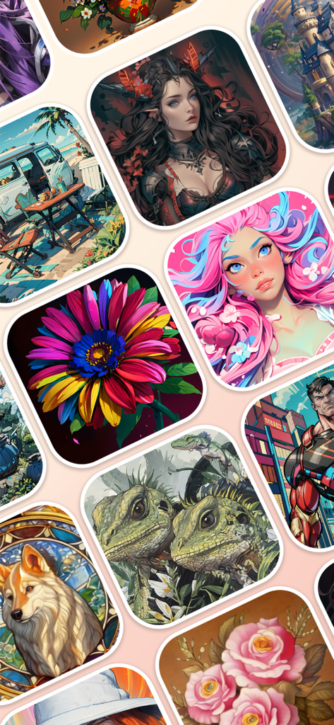 InColor: Coloring & Drawing - Une collection de conceptions de coloriage numérique vibrantes, y compris des personnages fantastiques, des animaux et des motifs floraux