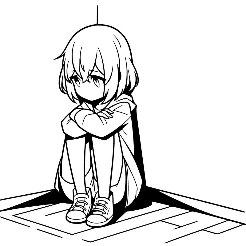 sad anime girl in corner.
