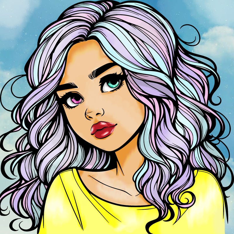 realistic girl with wavy hair on her hair