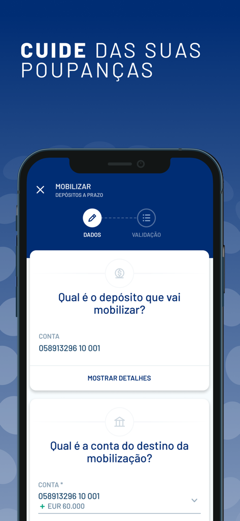 BAI Europa Directo - Interfaccia dell'app mobile BAI Europa Directo per la gestione e la mobilizzazione di depositi a termine e risparmi