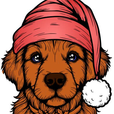 realistic dog with a christmas hat