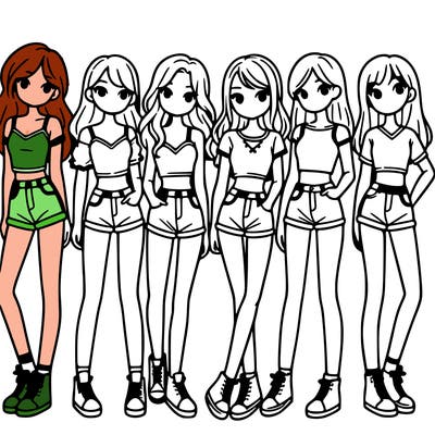 a group of girls wearing crop tops and shorts