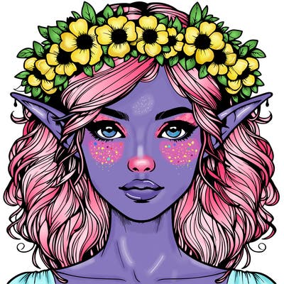 realistic female elf with flower crown