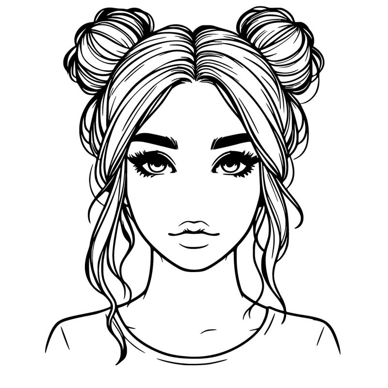 realistic beautiful girl with a nose with space buns