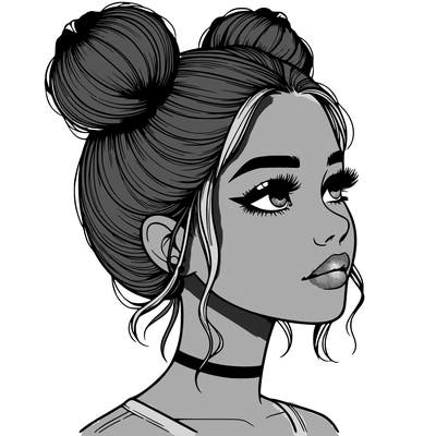 realistic girl with buns on the top of her head
