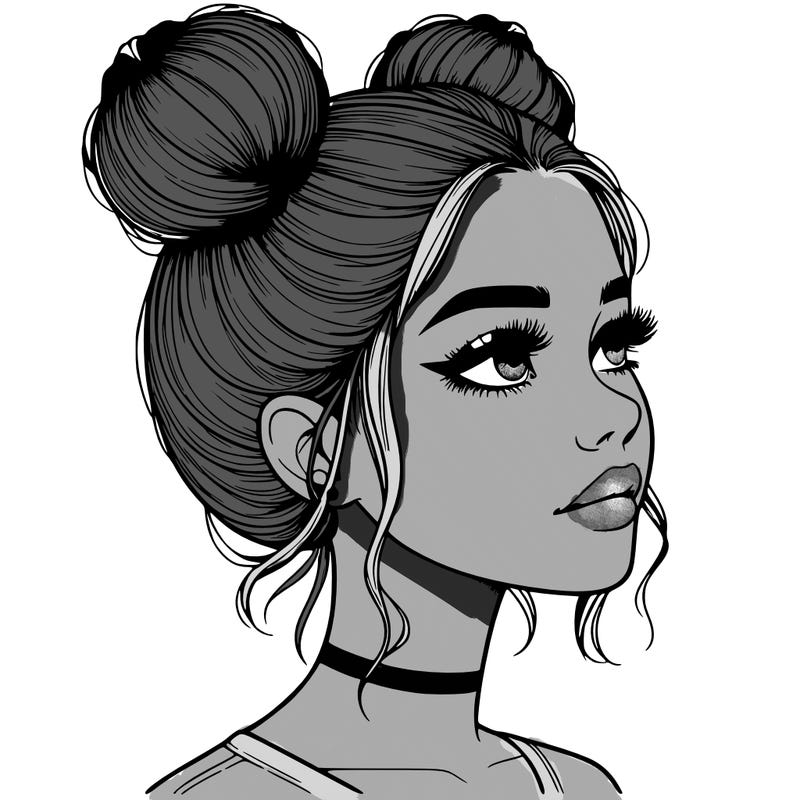 realistic girl with buns on the top of her head