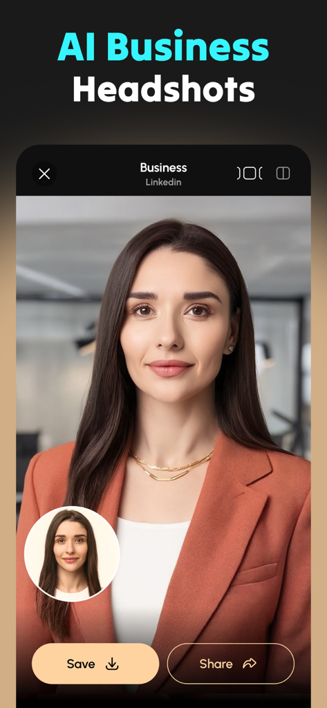 AI generated professional business headshot for LinkedIn with EVO AI app