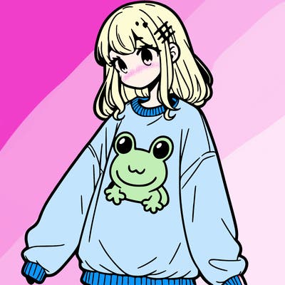 girl wearing frogging sweatshirt
