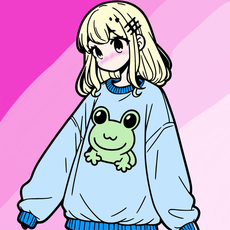 girl wearing frogging sweatshirt