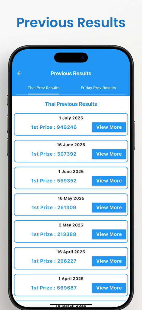 Thai Lotto Results - Lista de resultados anteriores do Thai Lotto e números vencedores do primeiro prêmio no aplicativo móvel