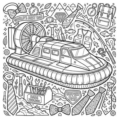 Gear up for a creative Father's Day celebration with this unique hovercraft coloring page. Bursting with dad-themed details from tools to ties, it's the perfect way to show appreciation for the amazing dads in your life.
