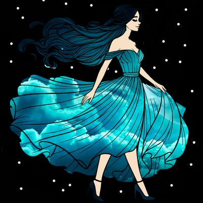 realistic woman in a dress flowing in the wind