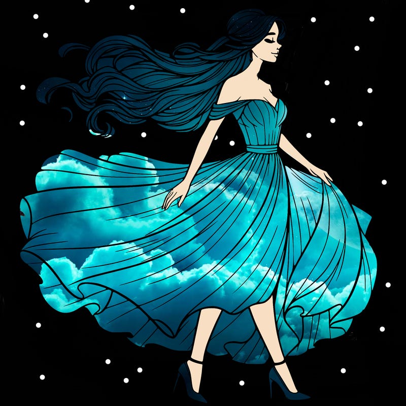 realistic woman in a dress flowing in the wind