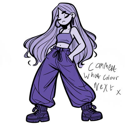 girl in baggy pants crop top and long hair