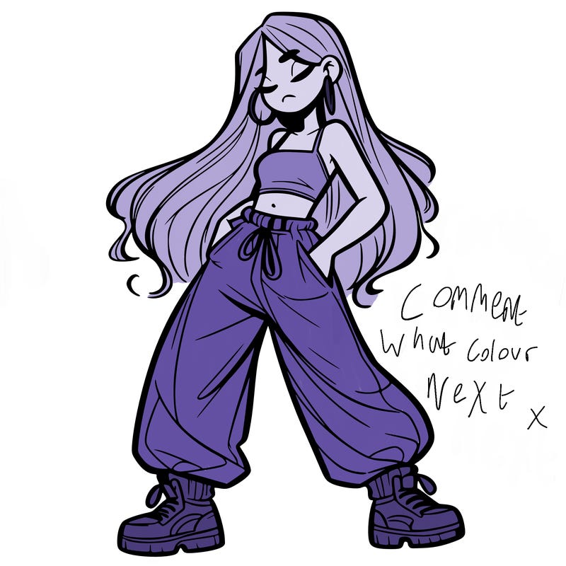 girl in baggy pants crop top and long hair