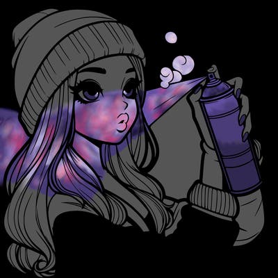 realistic girl spray painting