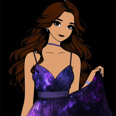 realistic girl in flowy silky prom dress