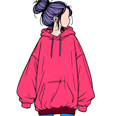realistic girl with a oversized sweatshirt on and a bun