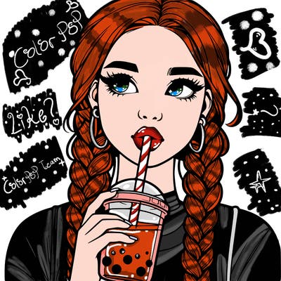 realistic girl with braided hair drinking boba