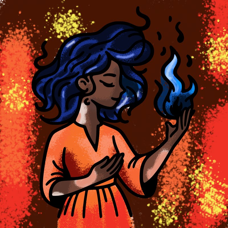 woman with fire