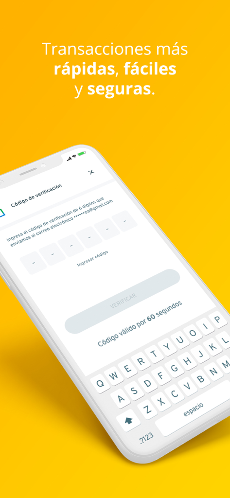 BciPass app interface for secure transaction verification code entry