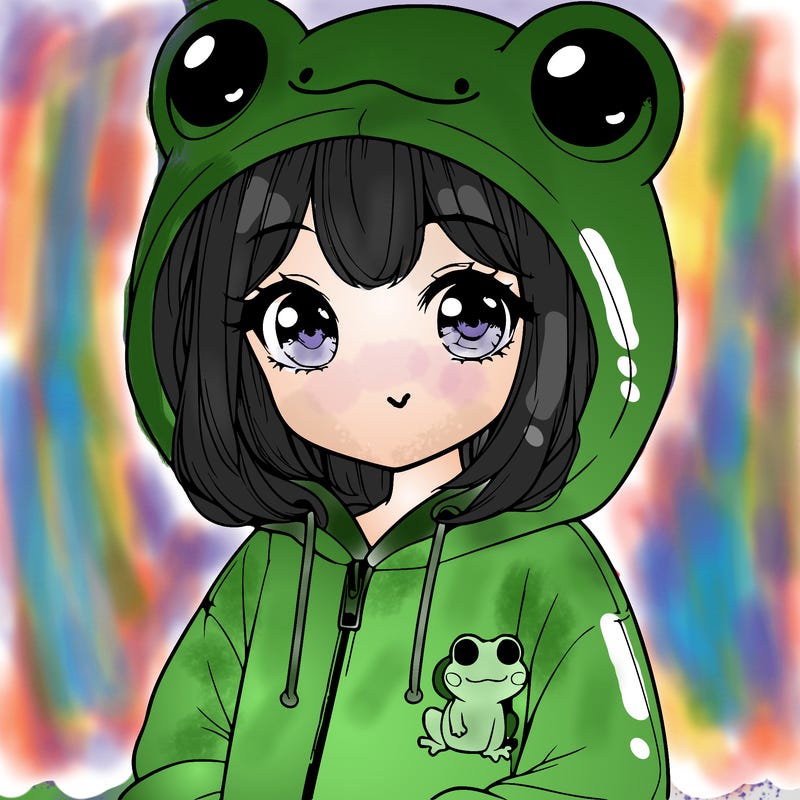 cute realistic girl in a froggy hoodie