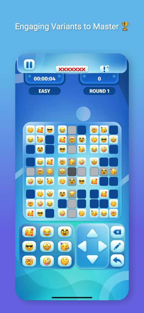 Uma grade de quebra-cabeça de Sudoku usando vários ícones de emoji em vez de números