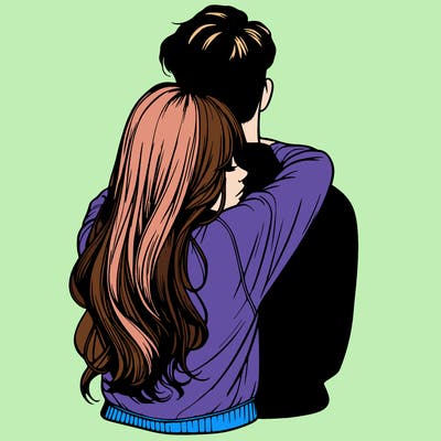 realistic girl hugging boyfriend from back