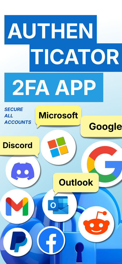 Authenticator 2FA App Banner zeigt die Sicherheit mehrerer Konten für Google Microsoft Discord und mehr