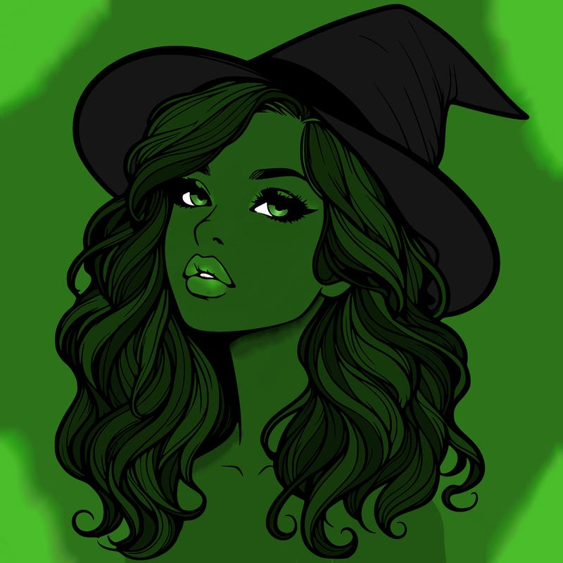realistic witch girl with wavy hair and lips
