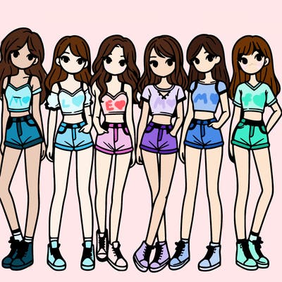 a group of girls wearing crop tops and shorts