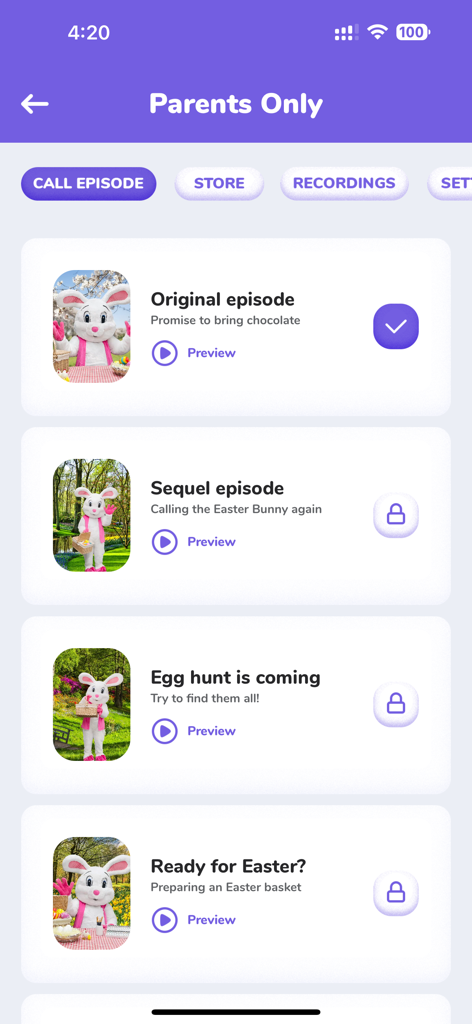 Call Easter Bunny - List of Easter Bunny call episodes in the parents only section