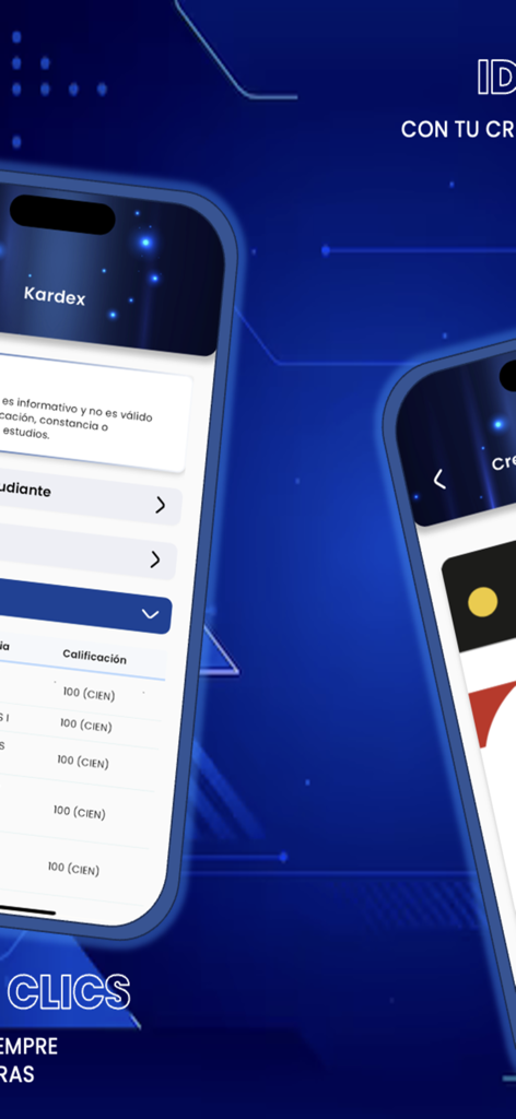 LEO UdeG - Mobile app interface of LEO UdeG showing student academic grades and records in the Kardex section