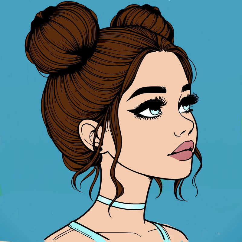 realistic girl with buns on the top of her head