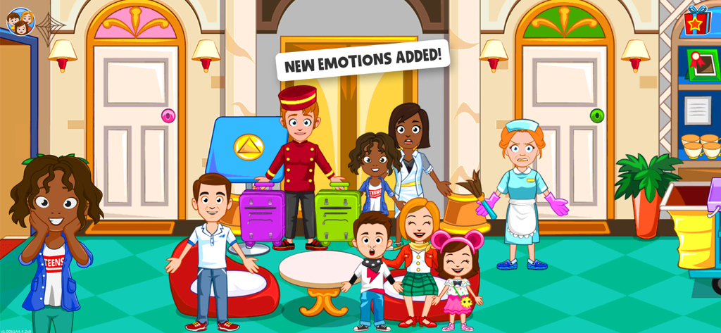 My Town : Hotel - Characters in the My Town Hotel lobby showing different facial expressions
