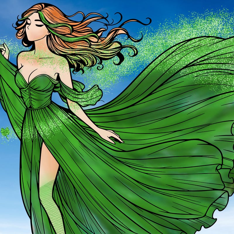 realistic woman in dress flowing the the wind