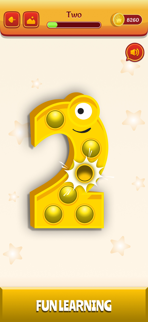 Popit - Just Do it! - A yellow digital pop it fidget toy in the shape of the number two for educational fun.