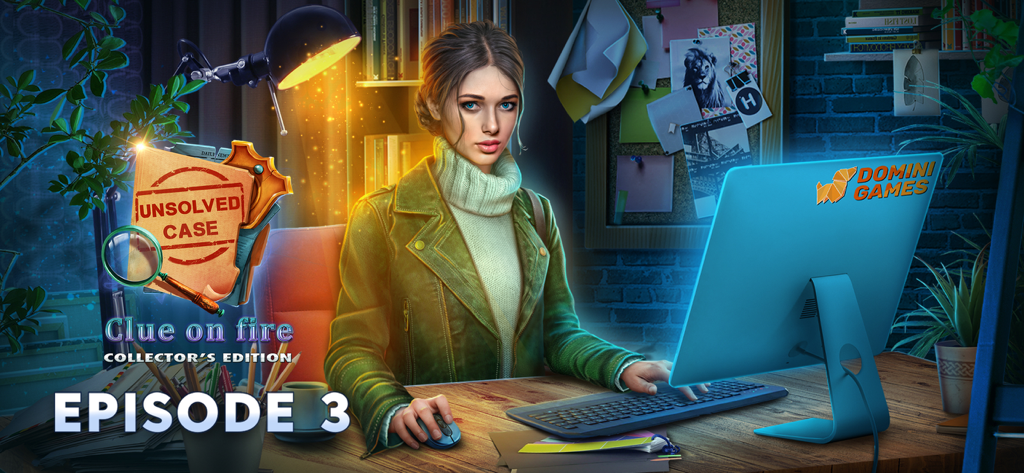 Unsolved Case: Episode 3 - F2P - Uma detetive sentada em sua mesa com um computador em Unsolved Case Episode 3 Clue on Fire